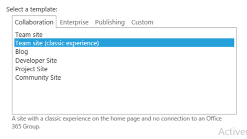Team site classic experience