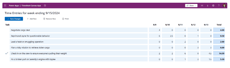 Adventures with Power Platform: Sample Timesheet Canvas App