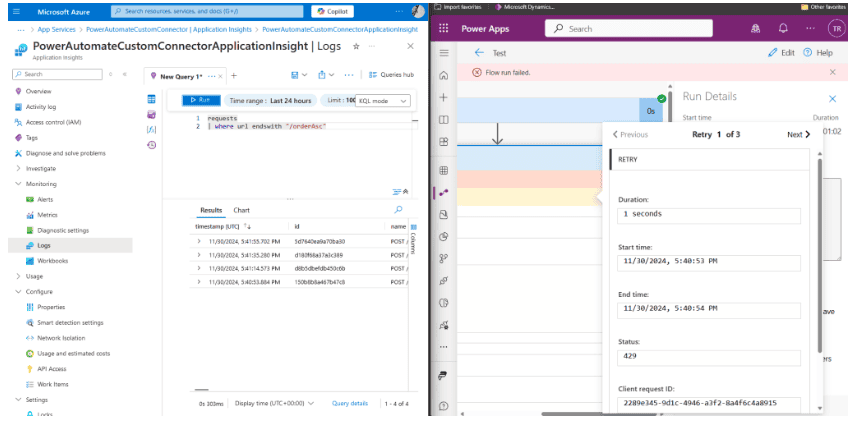 Power Automate Custom Connector – Implement Retry Function, Azure Application Insights